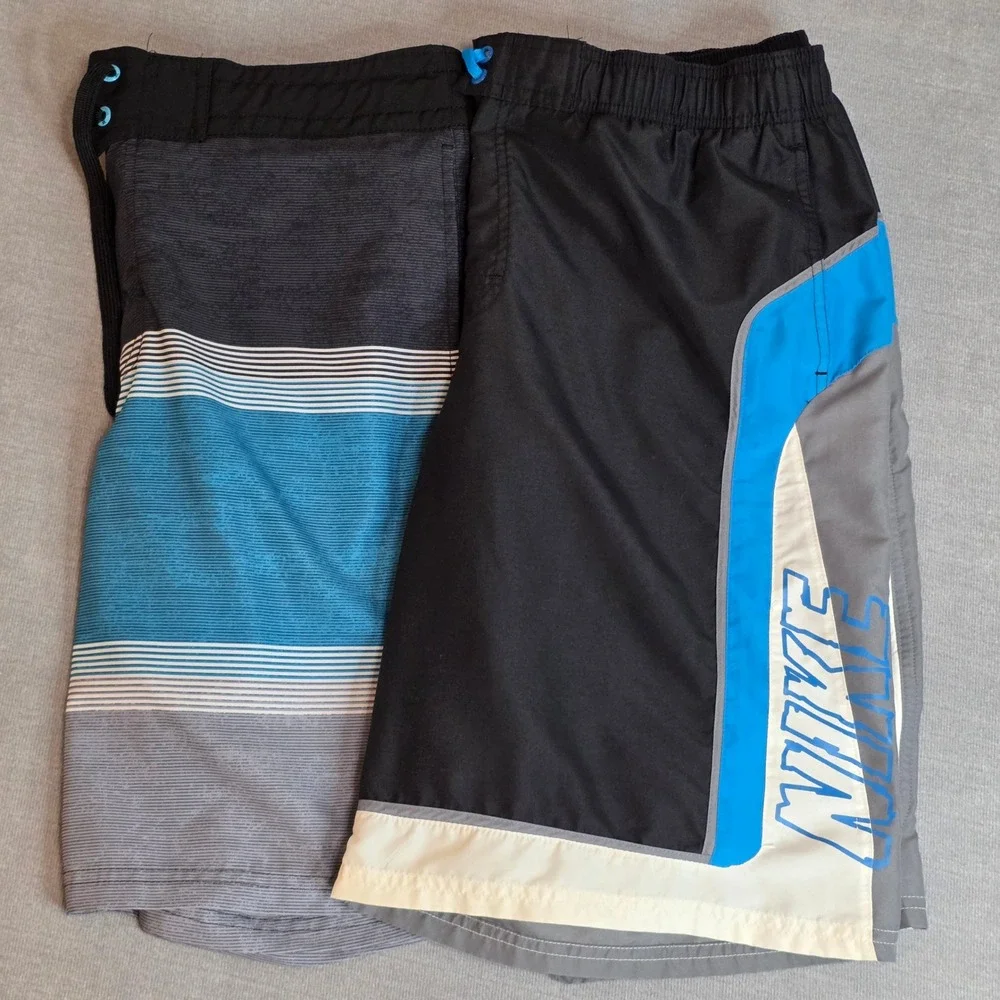 Lot of 2 Men's Board Shorts Swim Trunks Medium Nike ZeroXposur Black Blue Surf
